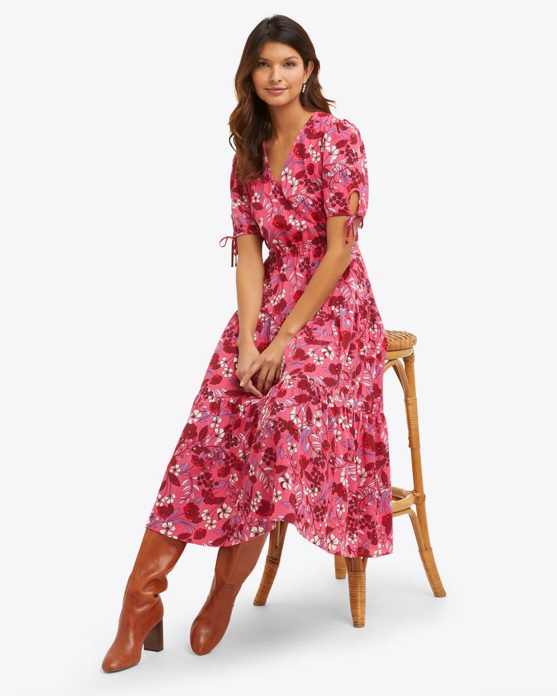 Faux Wrap Dress in Raspberry Clematis Floral | Draper James (US)