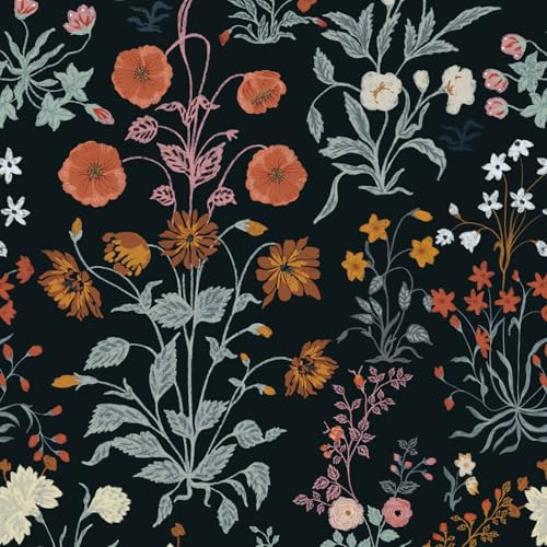 Fiula Floral Peel and Stick Wallpaper Vintage Wallpaper Dark Blue Wall Paper Wildflower Contact Paper for Cabinets Vinyl Renter Friendly Waterproof Self-Adhesive Bathroom Kitchen Bedroom 1.44’x 32’ | Amazon (US)