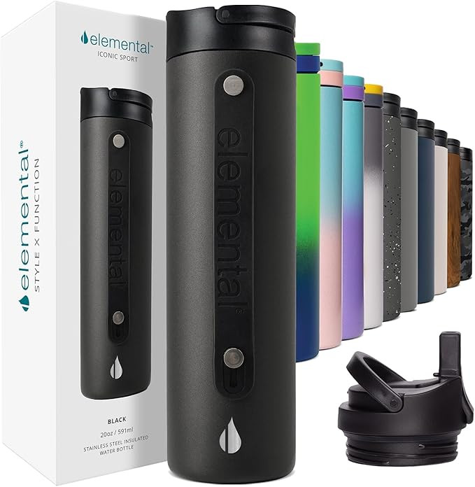Elemental Iconic Stainless Steel Water Bottle with Straw - 20 oz Leak Proof Triple Wall Insulated... | Amazon (US)