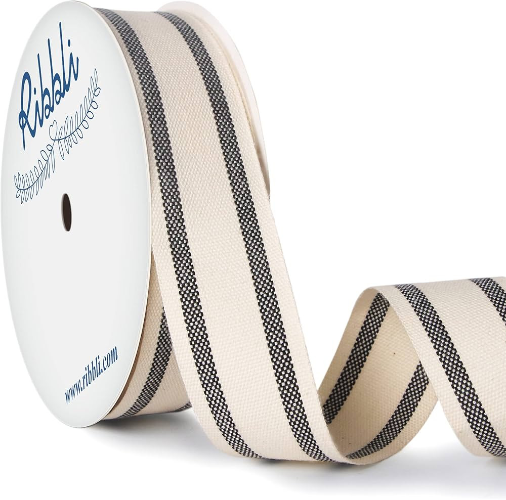 Ribbli Natural Cotton Stripe Ribbon,1Inch x 10 Yard Spool,Natural/Black,Farmhouse Ribbon,Use for ... | Amazon (US)