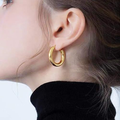 sovesi Gold Hoop Earrings for Women 14K Real Gold Plated Thick Hoop Earrings Lightweight Chunky G... | Amazon (US)