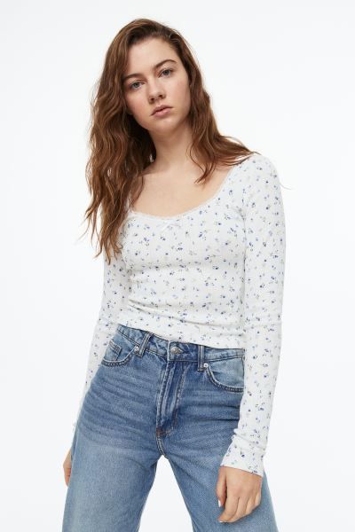 Lace-trimmed Pointelle Jersey Top | H&M (US + CA)