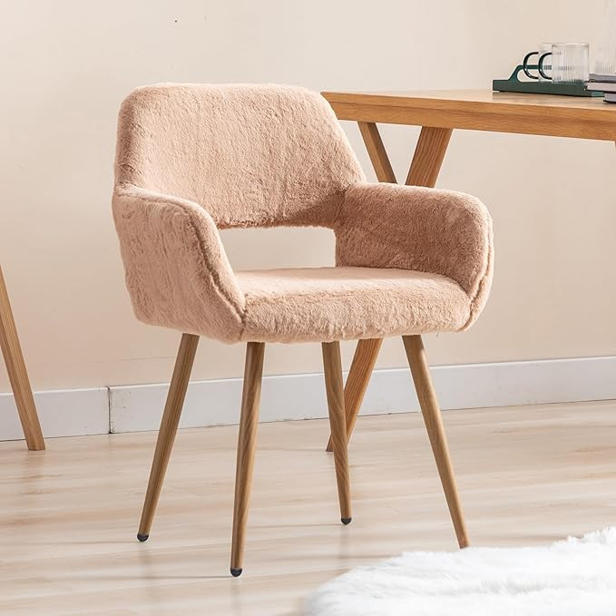 Goujxcy Faux Fur Vanity Chair Elegant Furry Vanity Makeup Chair for Teen Girls, Modern Cute Comfy... | Amazon (US)