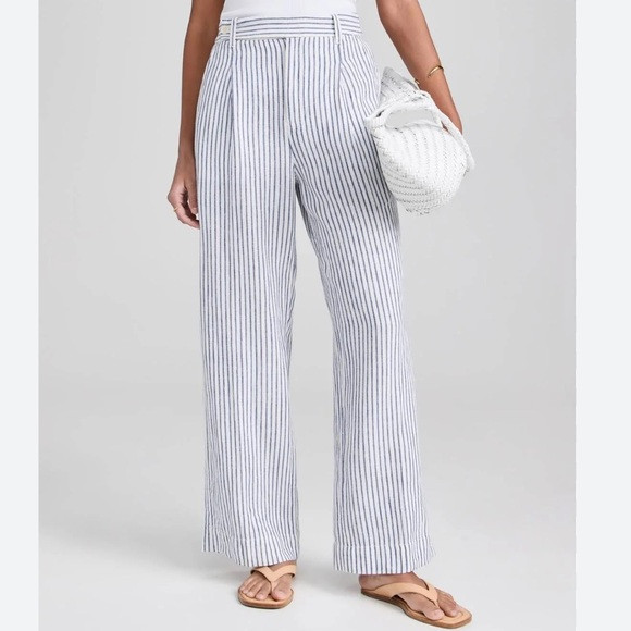 Madewell The Harlow Wide-Leg Linen Women Pants Blue White Pinstripe 10 | Poshmark
