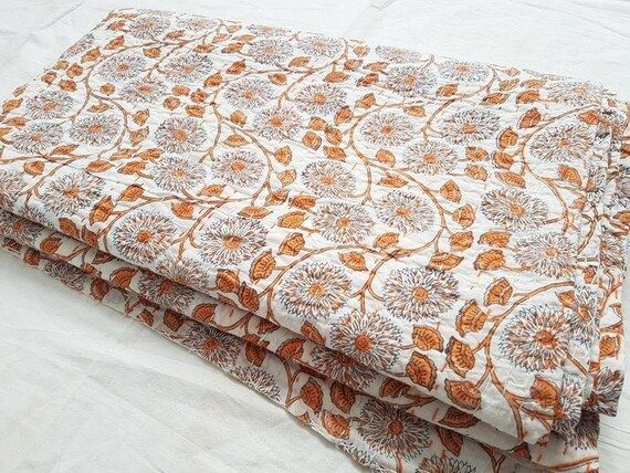 Indian Kantha Quilt Block Printed Kantha Blanket Cotton Kantha | Etsy | Etsy (US)