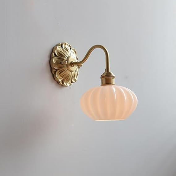 d Wall Sconces Vintage Light with Glass Pumpkin Shade Brass Bathroom Vanity Fixture Milk Lamp | Amazon (US)