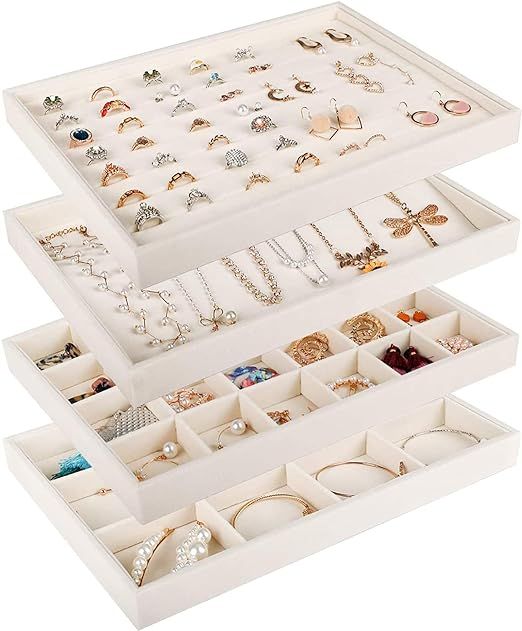 Mebbay Stackable Velvet Jewelry Trays Organizer, Jewelry Storage Display Trays for Drawer, Earrin... | Amazon (US)
