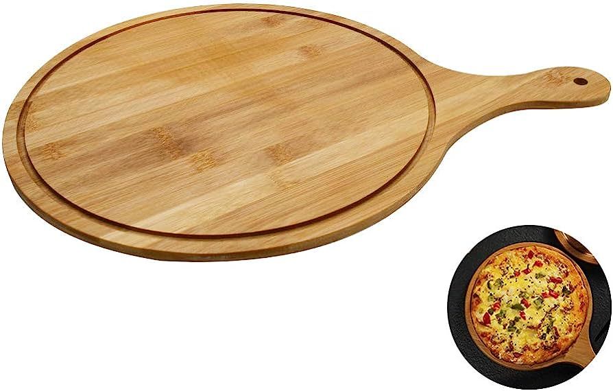 Premium Natural Bamboo Pizza Tray, Multifunctional Pizza Board, Pizza Paddle with Handle for Baki... | Amazon (UK)