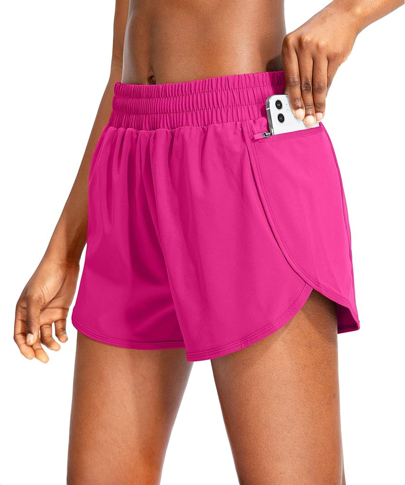 Soothfeel Womens Running Shorts with Zipper Pockets High Waisted Athletic Gym Workout Shorts for ... | Amazon (US)