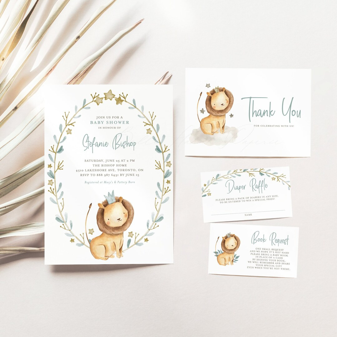 Printable Lion Prince Baby Shower Bundle Templates, Safari Baby Shower Invite, Diaper Raffle Game... | Etsy (US)