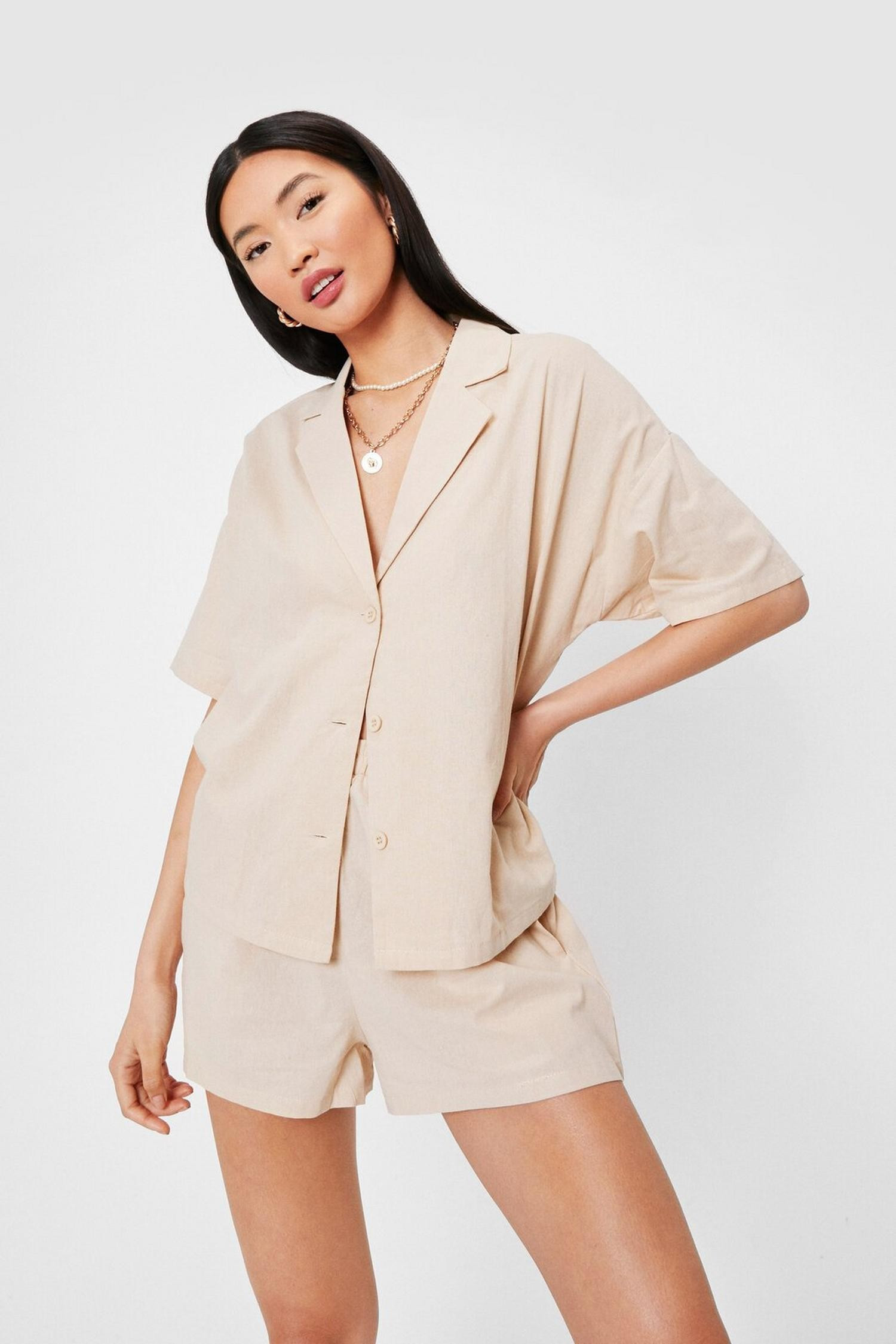 Linen Button Down V Neck Shirt | Nasty Gal (US)