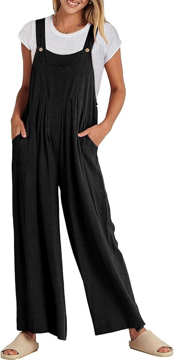 ANRABESS Womens Jumpsuits Overalls Linen Wide Leg Jumpers Casual Summer Fall Outfits 2026 Beach V... | Amazon (US)