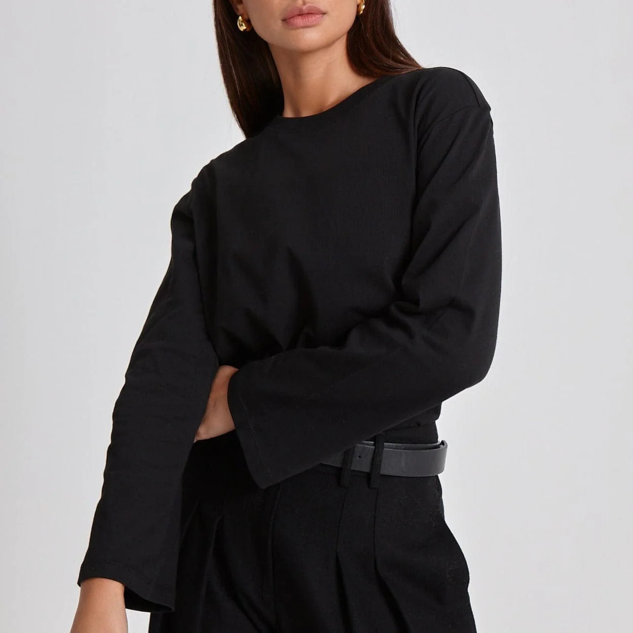 TAILORED WIDE LEG TROUSERS - BLACK | WAT The Brand