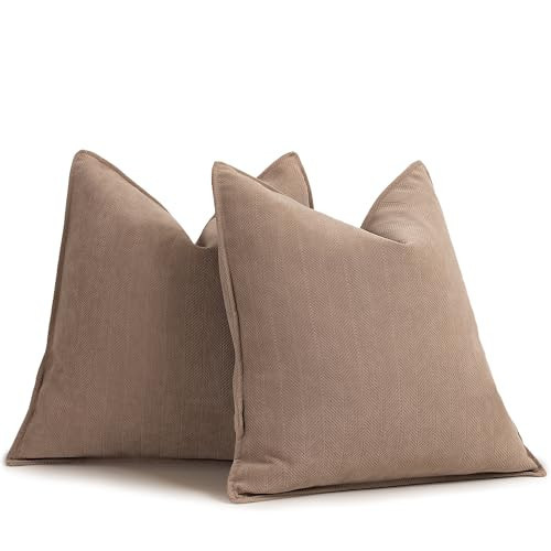 ZWJD Khaki Pillow Covers 18x18 Set of 2 Chenille Throw Pillow Covers with Elegant Design Soft and Luxurious Decorative Throw Pillows for Couch, Bed, and Home Decor | Amazon (US)