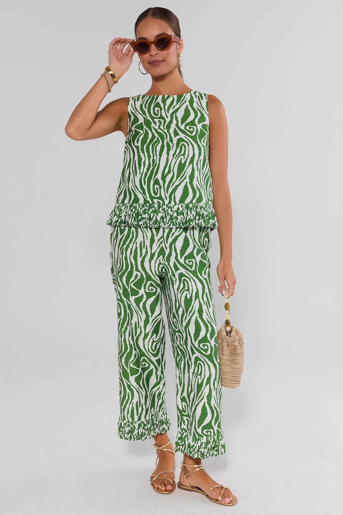 Angelina Green Zebra Fringe Pants | Avara