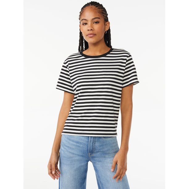 Free Assembly Women's Boxy Cropped Tee with Short Sleeves | Walmart (US)