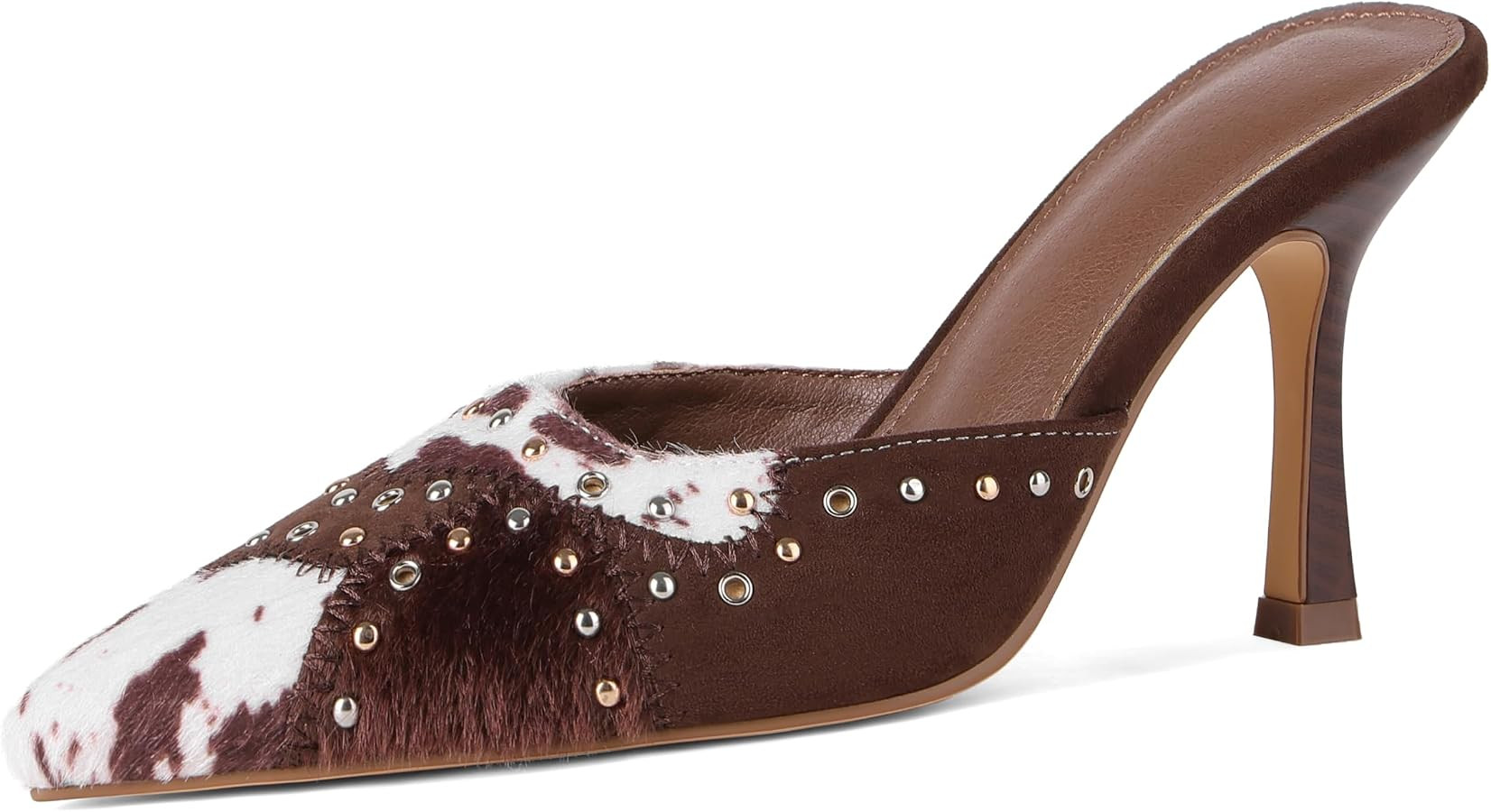 Erocalli Kitten Heels for Women Mules Pumps Slip on Closed Pointed Toe - Sandals, Summer, Cute, V... | Amazon (US)