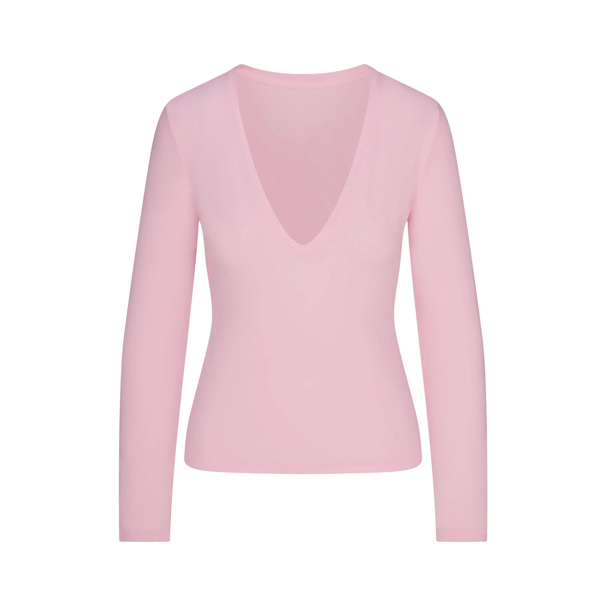 COTTON JERSEY LONG SLEEVE PLUNGE TOP | CHERRY BLOSSOM | SKIMS | SKIMS (US)