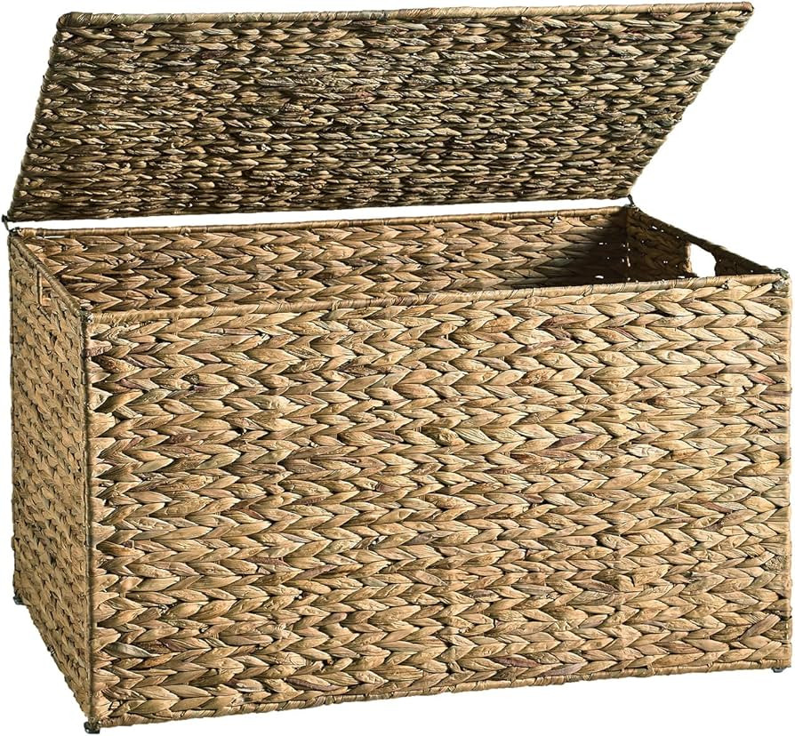 Water Hyacinth Storage Basket with Lid, 42.3 Gallon (160L) Blanket Storage Basket with Handles, W... | Amazon (US)