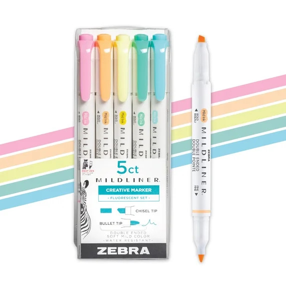 Zebra Pen Mildliner Double-Ended Creative Highlighter Set - Assorted Colors 5-Pack | Walmart (US)