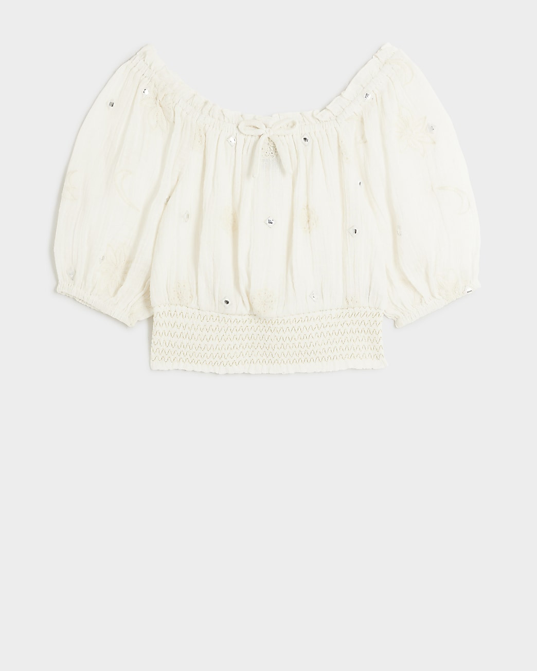 Girls white broderie bardot blouse | River Island (UK & IE)