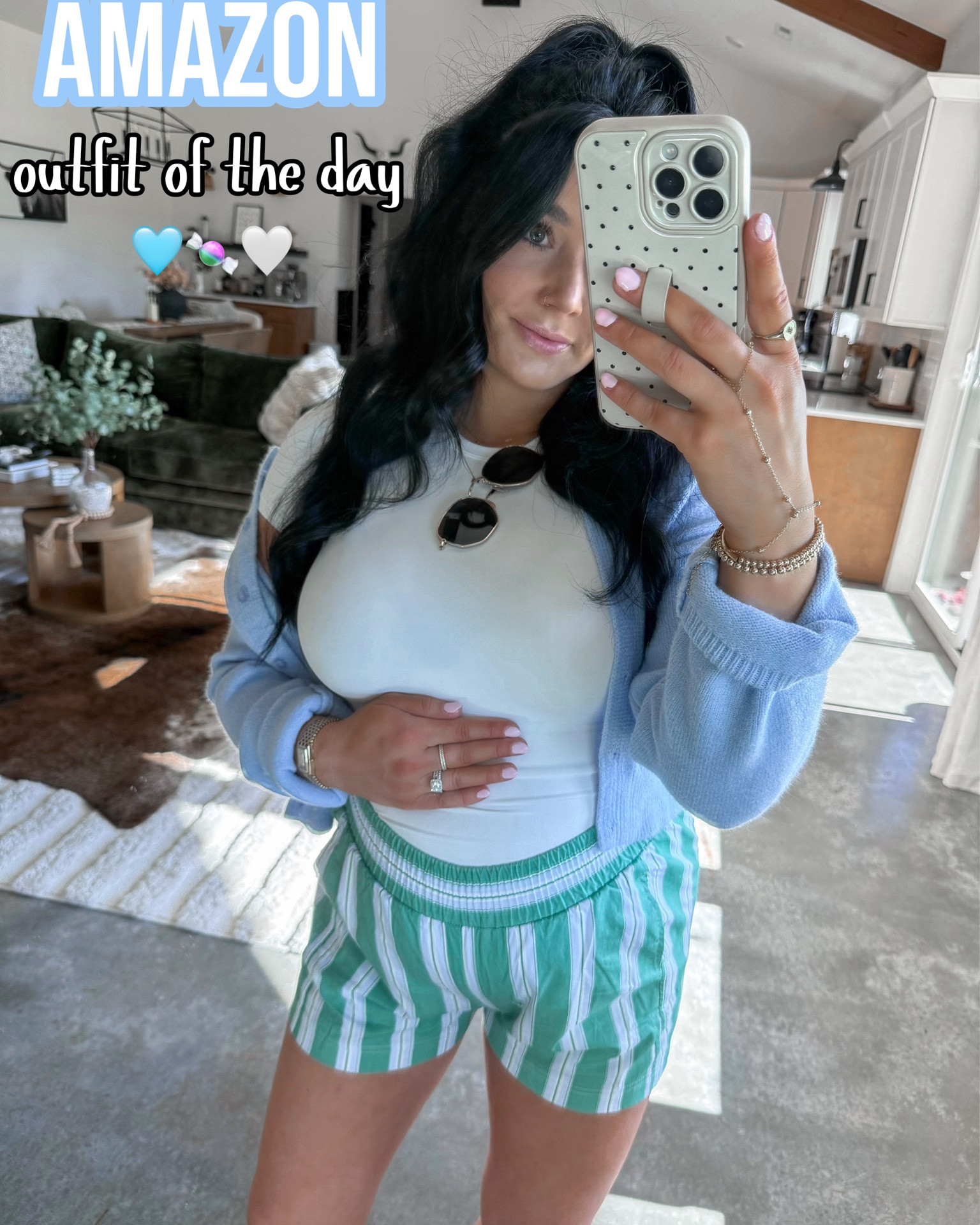 Casual Bump Friendly OOTD 🩵🤍

Tee - xs
Cardigan - medium (sky blue)
Shorts - small (green)

Loving this colorful casual look! These boxer shorts are so good (I also have them in pink!) Paired them with this pastel colored cardigan, a basic white tee and finished the look with my white leather platform converse sneakers!

#LTKootd #LTKSeasonal #LTKBump