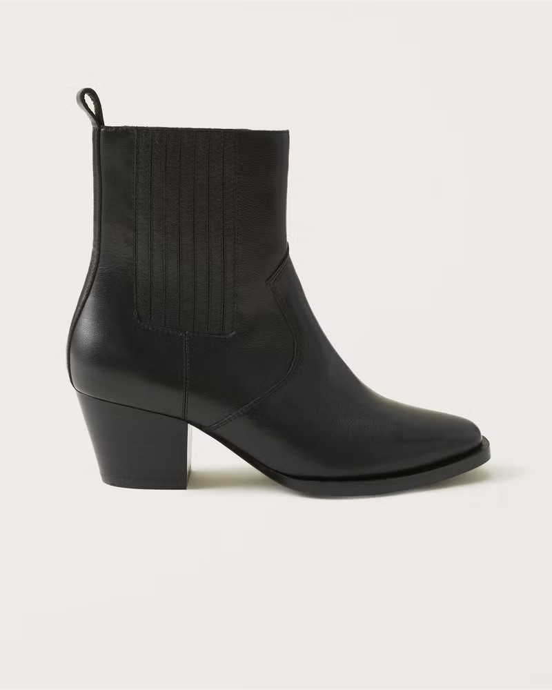 Abercrombie & Fitch Women's Margaux Leather Western Ankle Boots in Black - Size 7.5 | Abercrombie & Fitch (US)