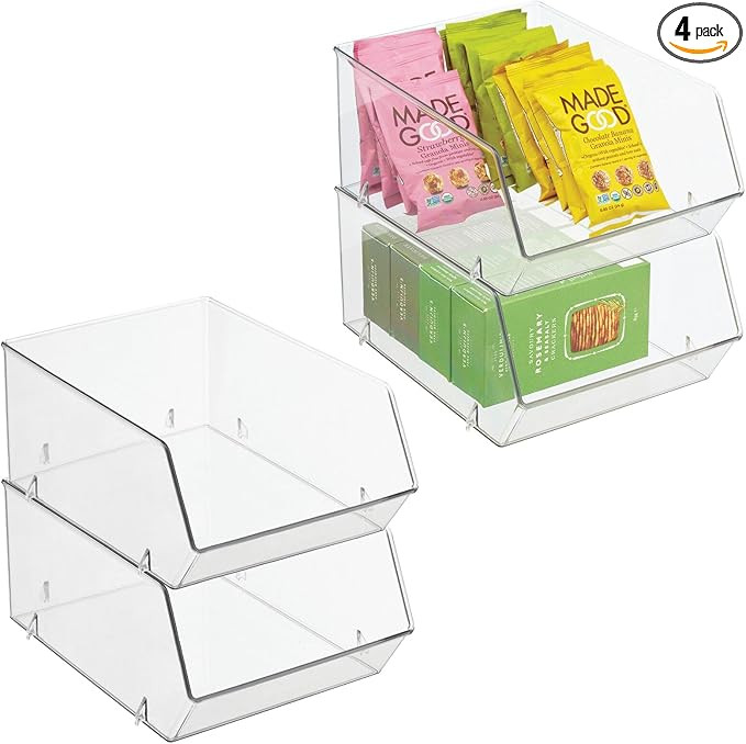 mDesign Plastic Stacking Food Storage Bin for Kitchen Cabinet, Pantry, Shelf, Fridge/Freezer - Or... | Amazon (US)