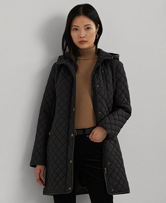 Petite Hooded Quilted Faux-Suede-Trim Coat | Macy's
