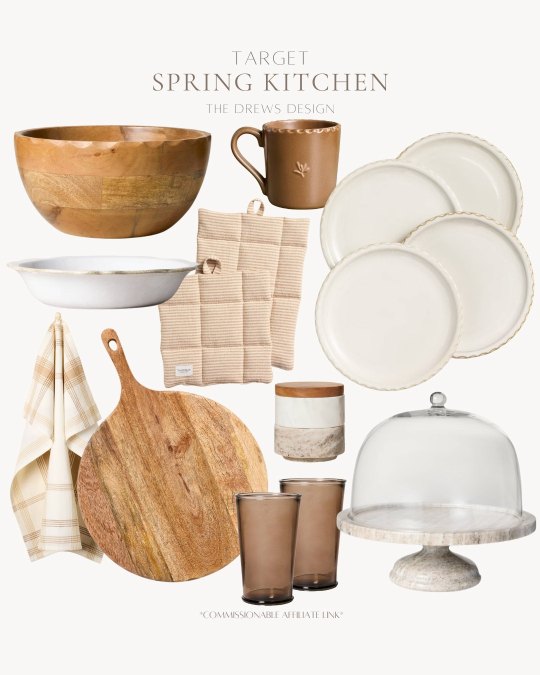 Target spring kitchen include plate set, coffee cup, wooden bowl, hot pads, cake tray, glasses, salt and pepper cellar, charcuterie board, kitchen towel, and salad bowl.

Kitchen decor, home decor, neutral home, neutral kitchen, spring refresh

#LTKHome #LTKFindsUnder50 #LTKFindsUnder100