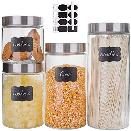 Glass Kitchen Storage Canister Jars Set with Stainless Steel Lids For The Kitchen-27/44/57/71 OZ.... | Amazon (US)
