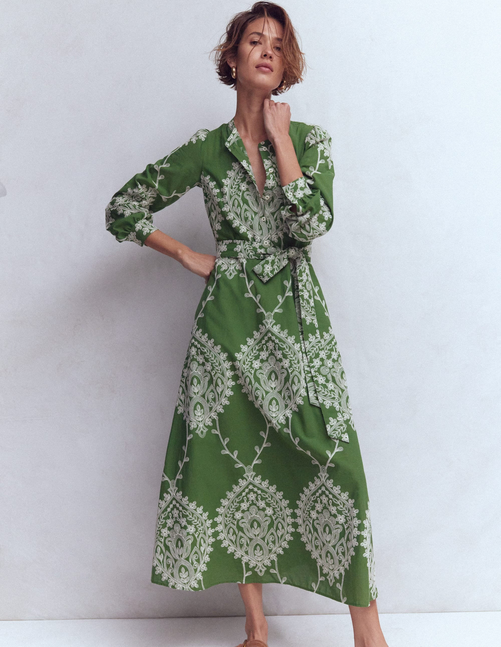 Boden Women's Ava Cotton Midi Dress in Green | Size 14 | Boden (US)