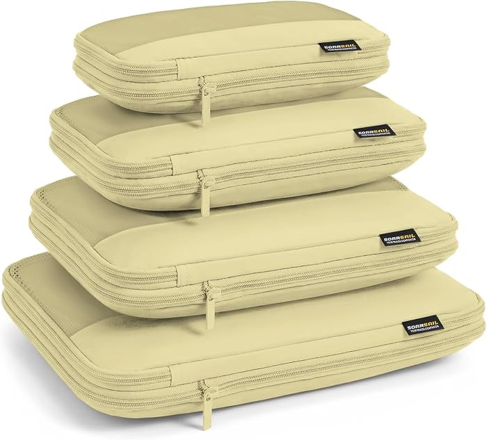4 Piece Compression Packing Cubes for 3\u20137 Day Travel, Space Saving Travel Organizers with Br... | Amazon (US)