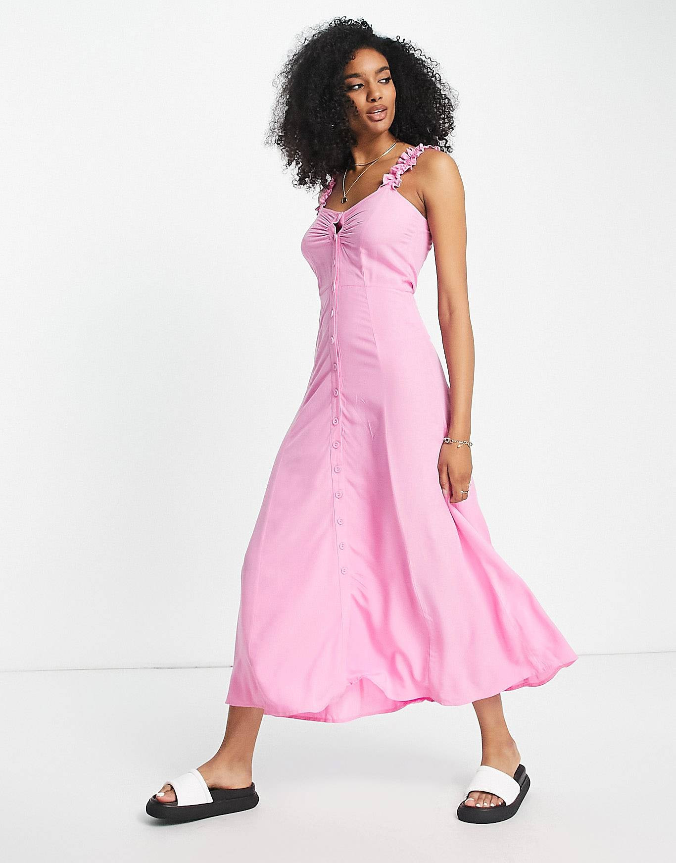 Vila cami maxi dress with button front in pink | ASOS (Global)