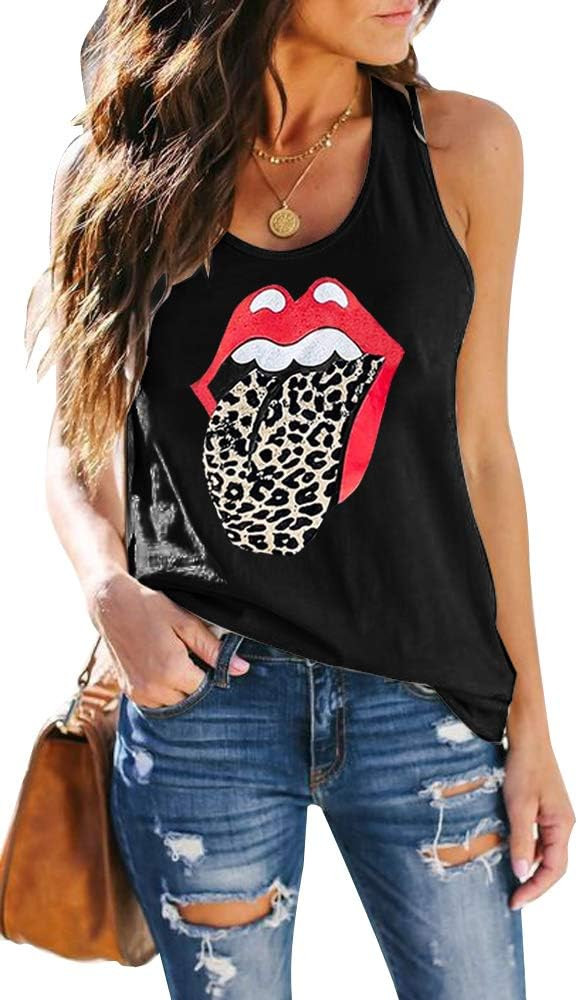 Women's Sleeveless Yoga Workout Tank Tops Cute Printed Loose Fit Running Exercise T-Shirt | Amazon (US)