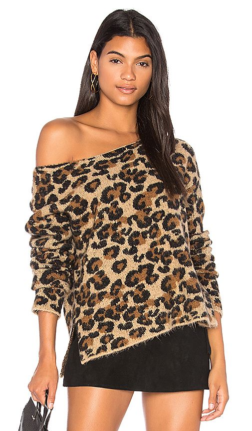 Central Park West Montana Avenue Leopard Sweater in Brown. - size L (also in M,S) | Revolve Clothing