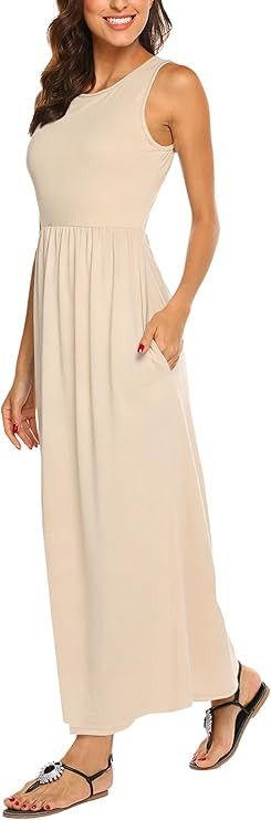 Hount Women's Summer Sleeveless Striped Flowy Casual Long Maxi Dress with Pockets | Amazon (US)
