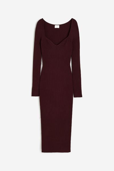 Rib-knit dress - Burgundy - Ladies | H&M GB | H&M (UK, MY, IN, SG, PH, TW, HK)