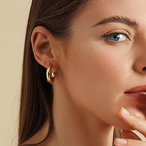 Chunky Hoop Earrings for Women 18K Real Gold Plated Thick Round Gold Hoops Earrings Hypoallergeni... | Amazon (US)