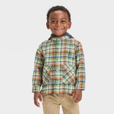 Toddler Boys' Lined Plaid Flannel Hoodie - Cat & Jack™ Olive Green | Target