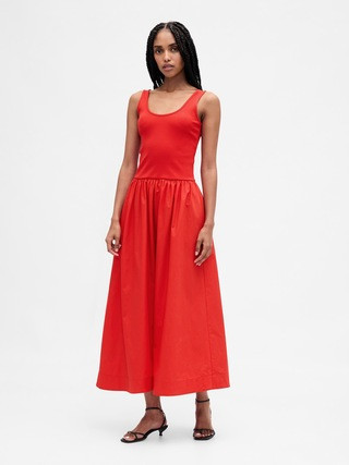 Mixed Media Drop-Waist Maxi Dress | Gap (US)