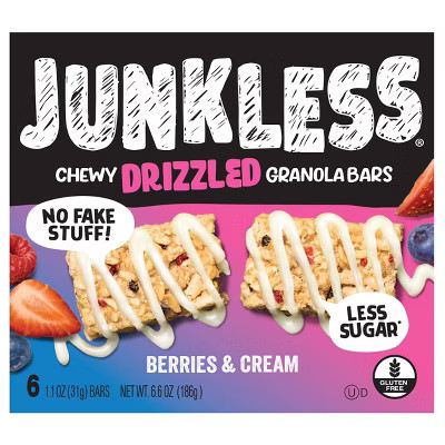 JUNKLESS Drizzled Berries & Cream Chewy Granola Bars - 6.6oz | Target