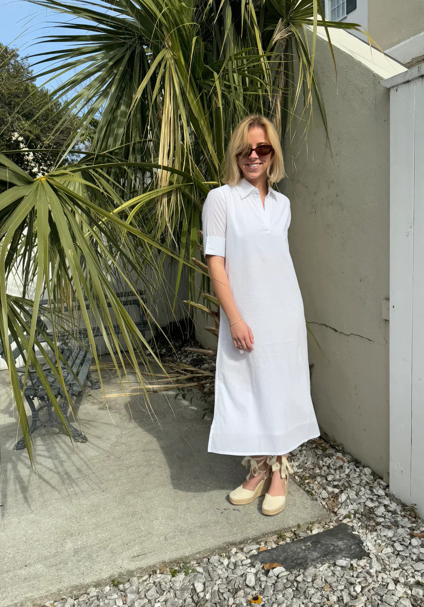 Darren Midi Dress Short Sleeve White | Madison Mathews
