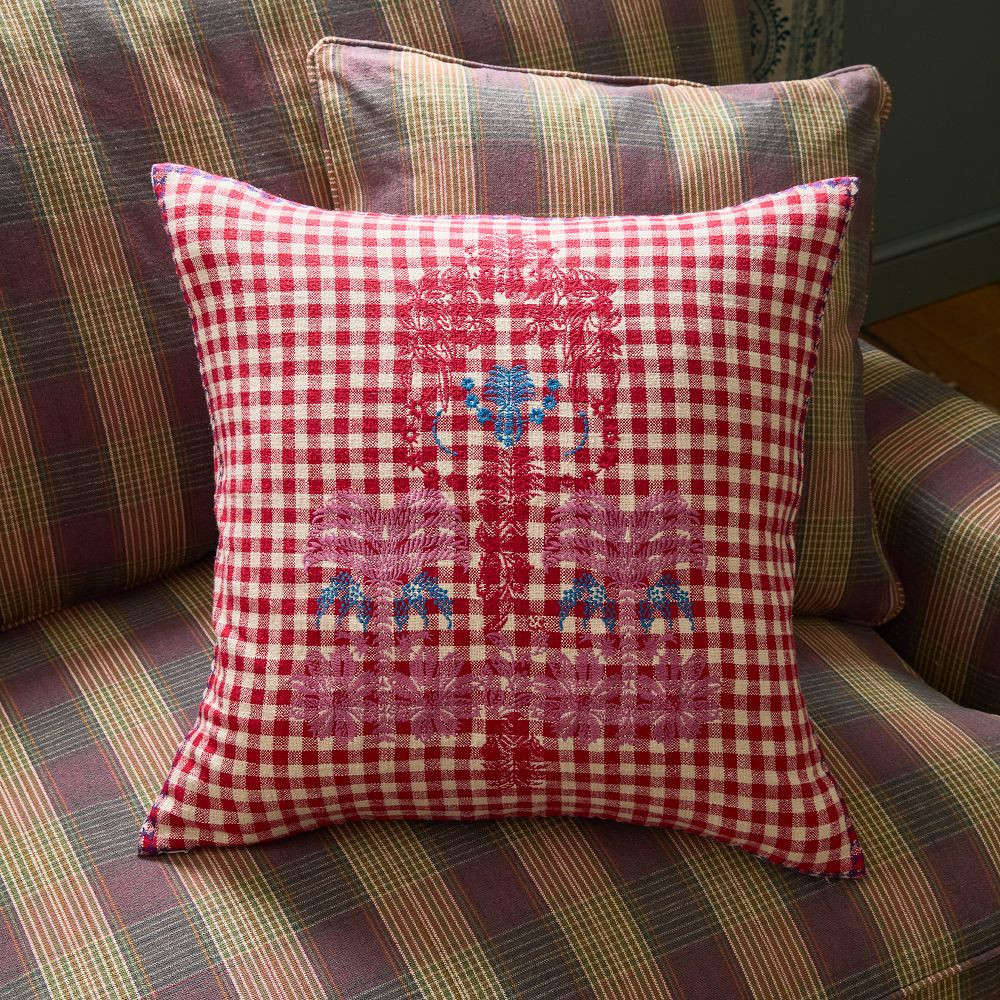 Jayda Gingham Embroidered Pillow Cover | GreenRow
