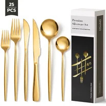 Astercook 25-Pieces Gold Silverware Set with Steak Knives for 4 - Great Food-Grade Stainless Stee... | Walmart (US)