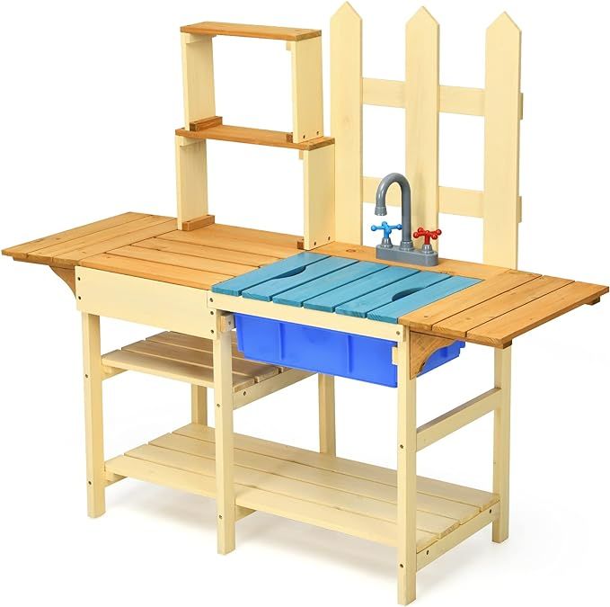Costzon Wooden Kids Kitchen Playset, Indoor Outdoor Pretend Mud Kitchen Set for Toddler, Play Kit... | Amazon (US)