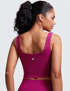 CRZ YOGA Womens U Back Sports Bras Padded High Neck Crop Workout Tank Tops | Amazon (US)