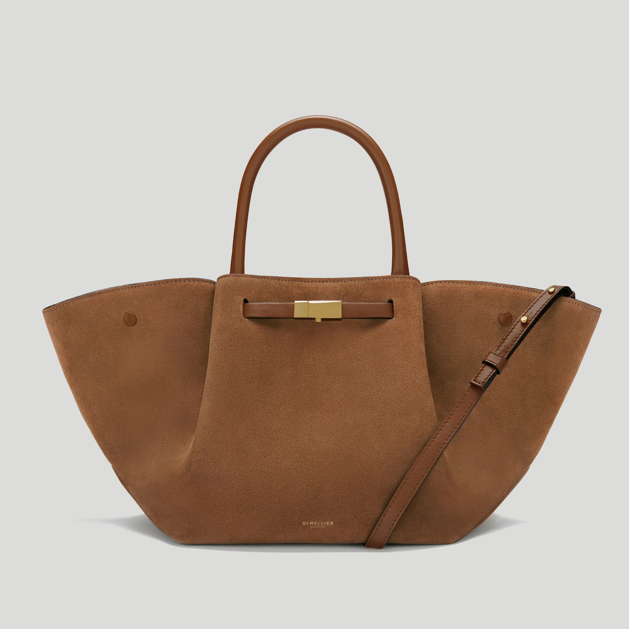 DeMellier The Midi New York in Deep Tan Suede & Tan Smooth Leather Shoulder bag | DeMellier