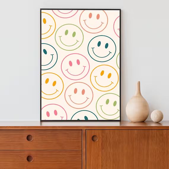 Smiley Face Wall Art Retro Print Funky Wall Art Groovy | Etsy | Etsy (US)