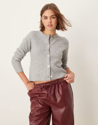 New Look embellished button cardigan in grey | ASOS (Global)